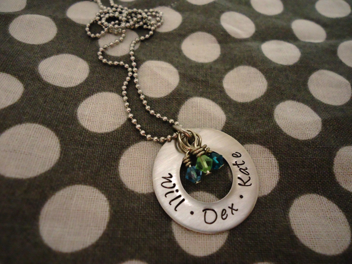 Personalized Necklace with 3 Birth Stones - Hand Stamped Stainless Steel SHIPPED in 10-14 Days SHIPPING TIME 3-5 Days