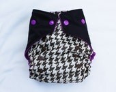 Preppy Mod Baby Boy Brown Houndstooth PUL Purple Snaps One Size Pocket Cloth Diaper with insert - Ready to Ship