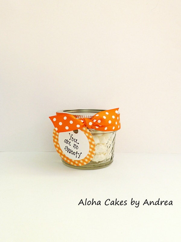 Thank you gift, Miniature Candy Jar, Party Favors, Personalized, Neighbor/Teacher/Friend/Coworker, Orange and White, Set of 4