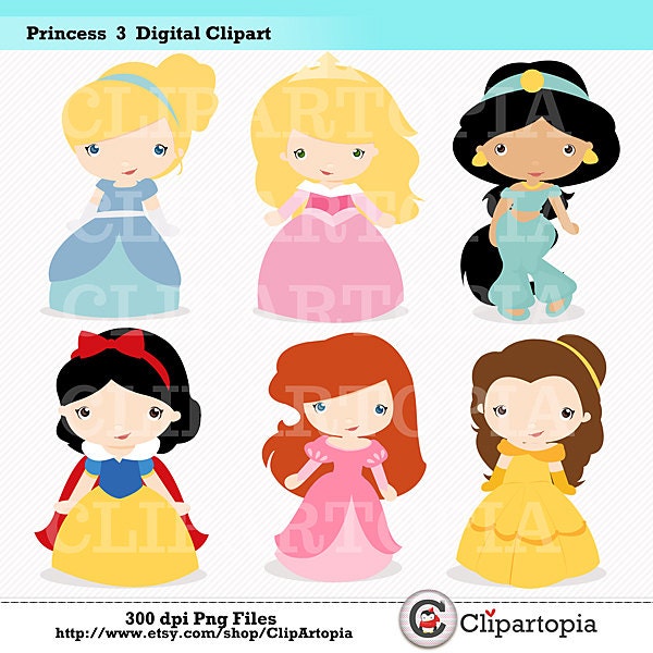 Princess 3 Digital Clipart / Fairytale Princess Digital Clipart For Personal and Commercial Use / INSTANT DOWNLOAD Il_170x135