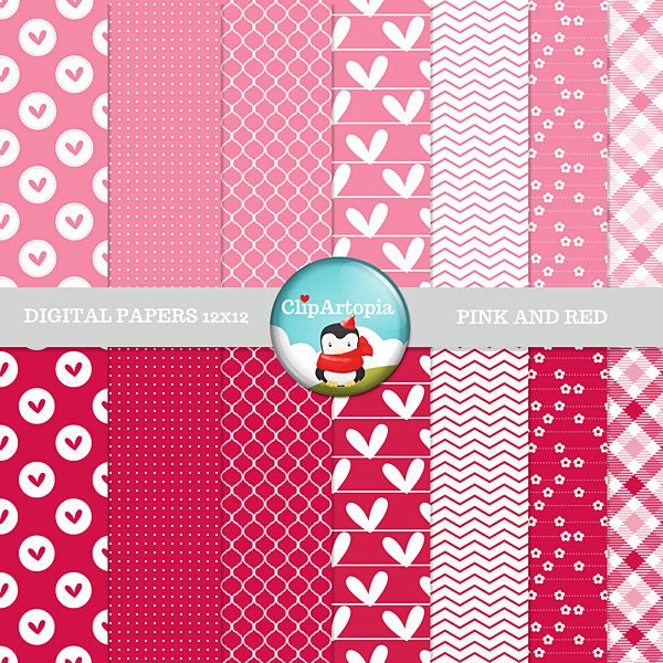 Pink and Red Digital Paper Pack For personal and commercial use /INSTANT DOWNLOAD Il_570xn