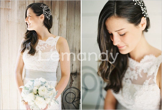 casual sheath lace wedding dress with sash outdoor wedding gown