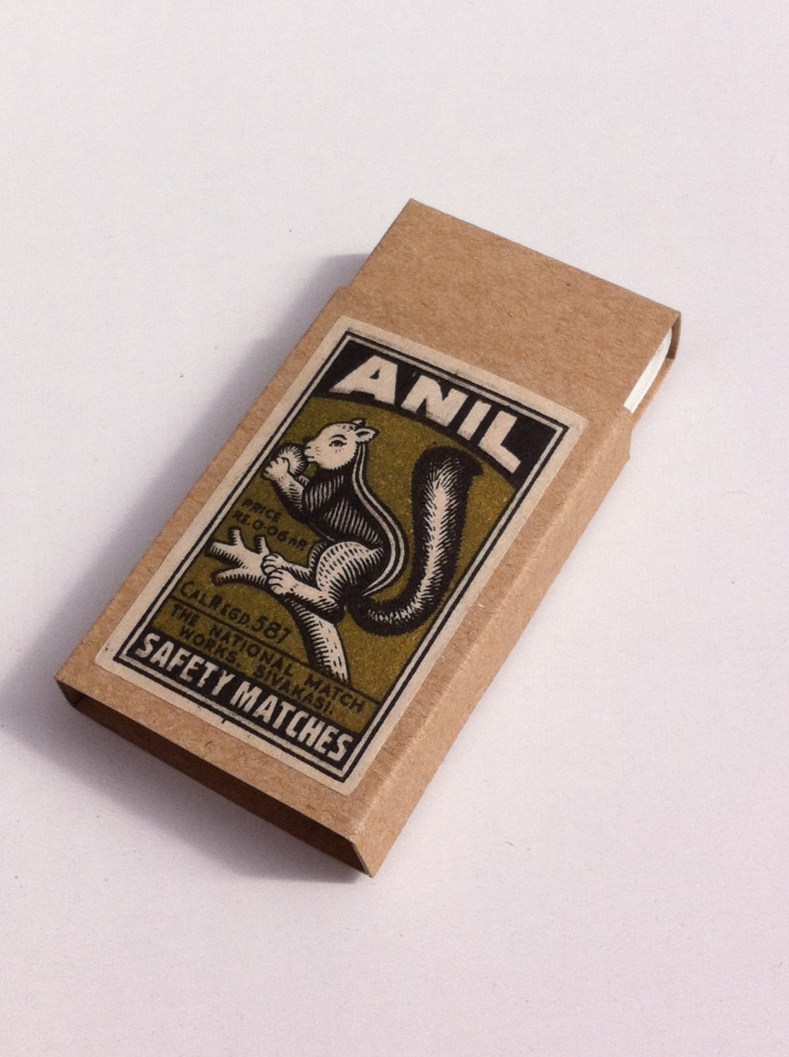 Squirrel matchbox notebook- hand bound with vintage Indian matchbox label. A mini gift. 