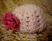 Toddler 2 to 3 Years Old Pink Crochet Girl's Beanie Hat Cap with Flower Handmade, Light Pink, Hot Pink, 2T 3T