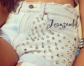 Spike studded shorts,studded denim shorts,distressed shorts  by Jeansonly