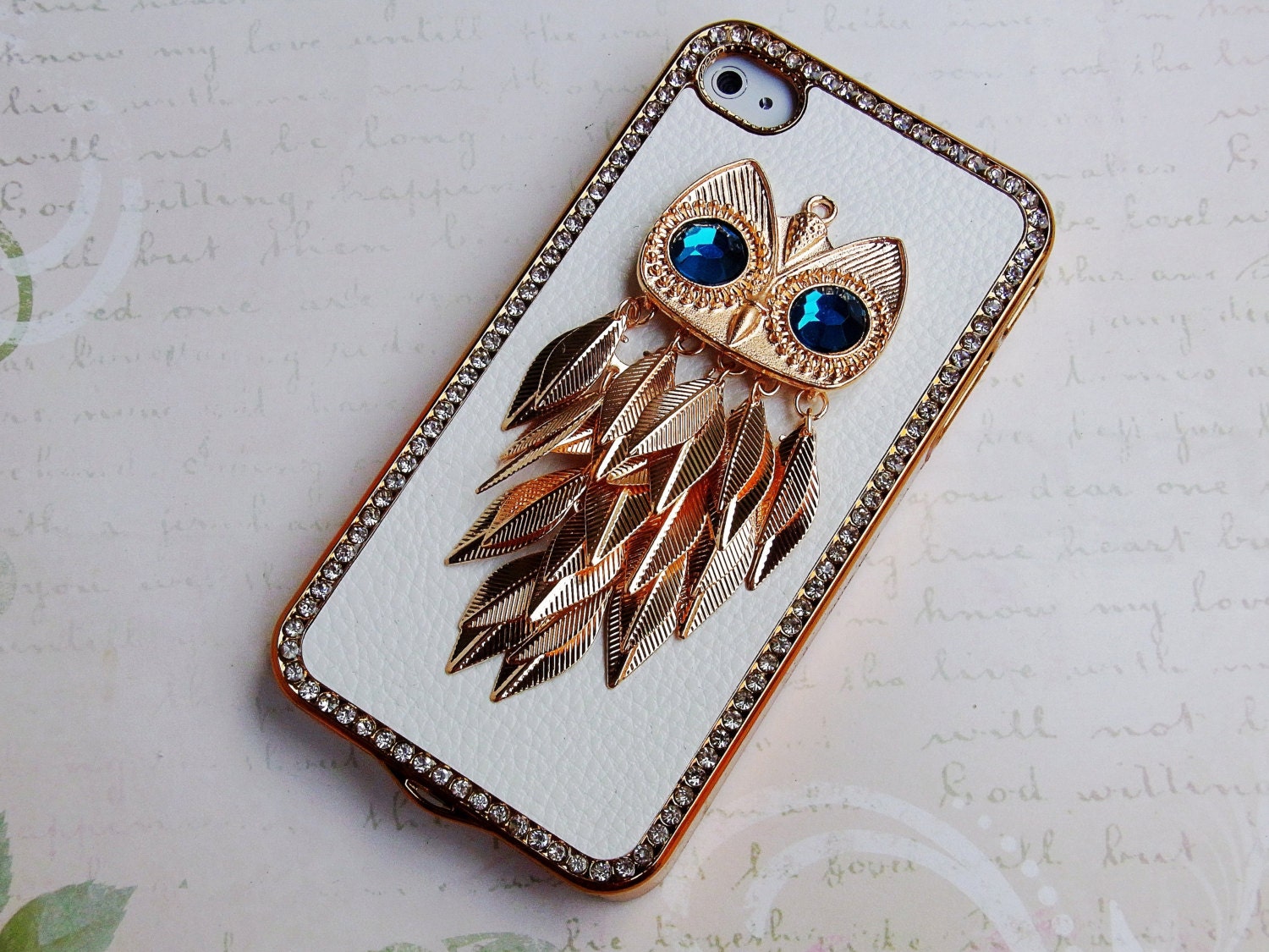 Luxury 3D Copper Alloy OWL Movable Feather Nighthawk Bird Cute POCKET White Diamond bling Leather deluxe hard Case Cover for iPhone 4 4S