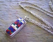 Multistone Inlay Pendant Necklace, Sterling Silver Necklace, Sea Urchin Turquoise Lapis Coral Shell Malachite - Beautiful Colors