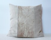 Natural beige floral pillow 16x16 Cushion Cover Rustic linen pillow Embroidered pillow Color block