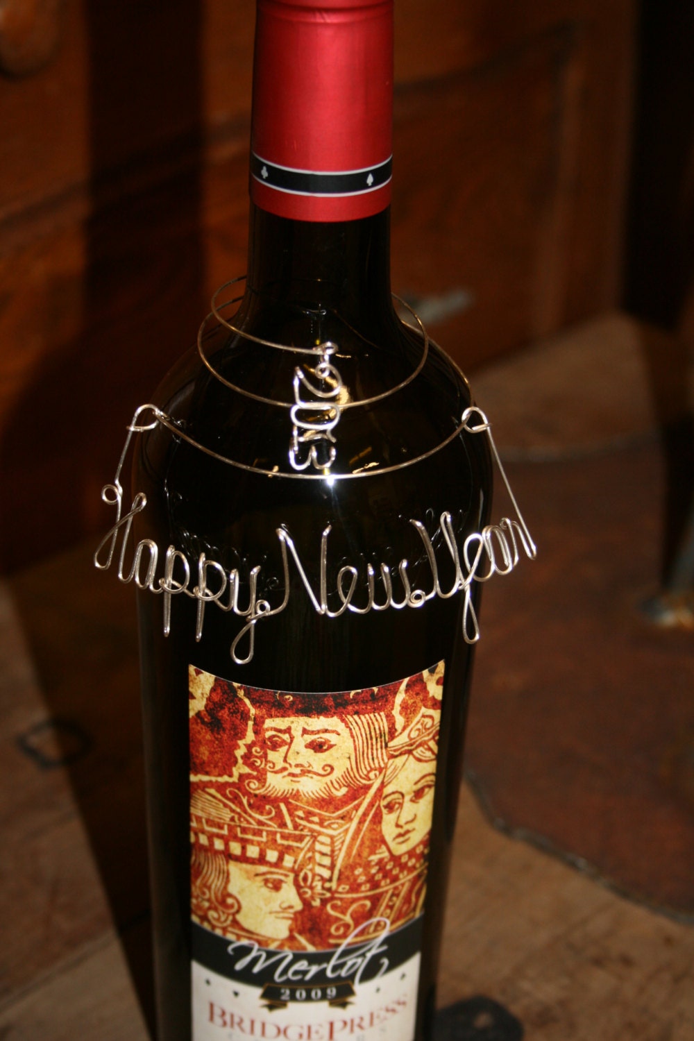 Wine Tag. Happy New Year. wire wine bottle charm. wire name. unique gift idea. gift idea. New Year's. wine charm. new years
