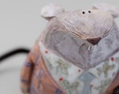 Mouse 15 "Uncle Bean" Handmade Stoneware Sculpture, Ceramic Animal Figure