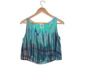 Hand Painted Silk Rain Tank by SAbel made  - Blue Aqua & Purple - Small / Medium