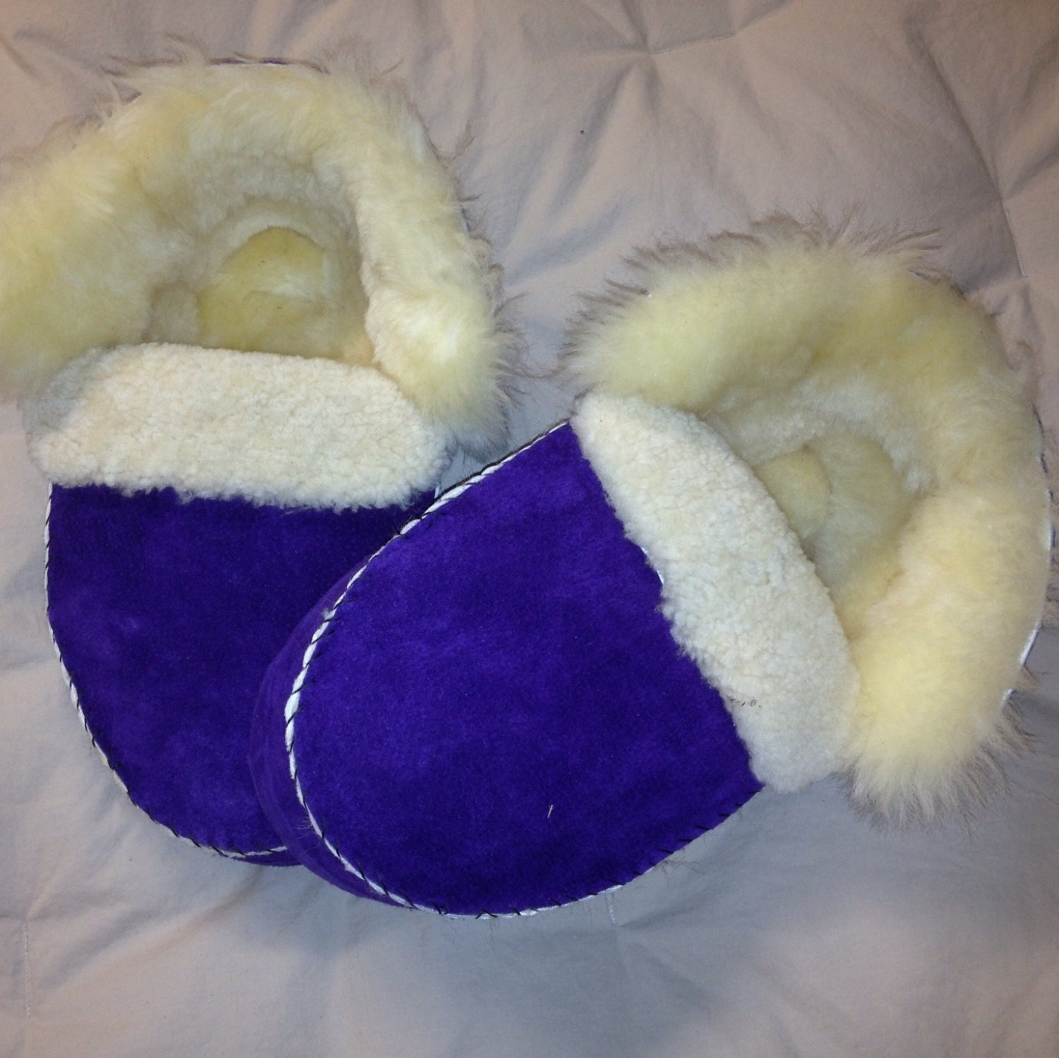 Purple Slippers, Handmade,  Womens size 9-10. Mens size 7.5-8.5