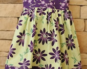 Reverse Knot Dress for Girls. Spring, Summer, Twirl Sundress Back Ties Purple Green. Made to Order Size 3t, 4t, 5t, 6, 7, 8