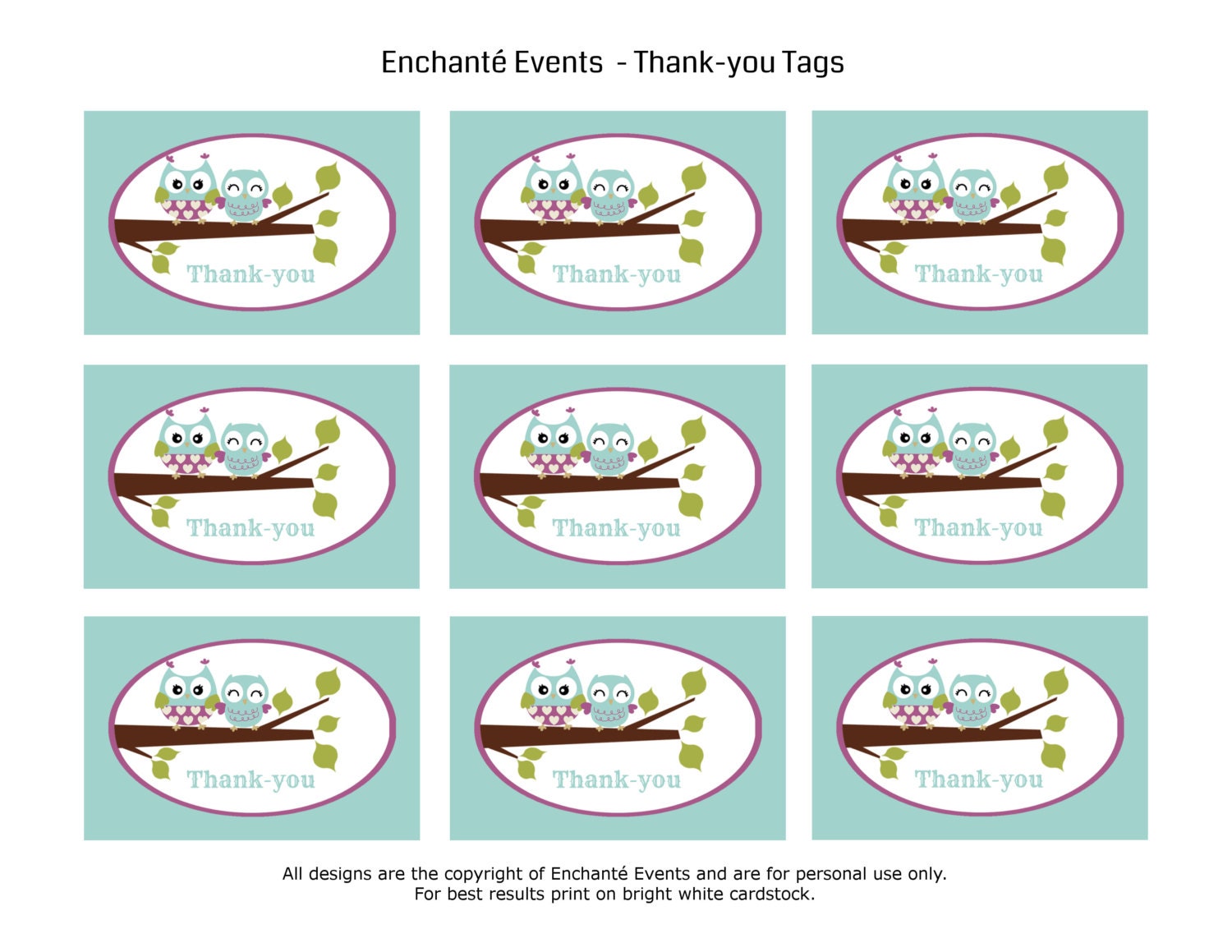 PRINTABLE Owl Thank-you Tags Rectangle Il_170x135