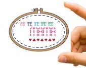 Mother's Day, Bad Ass Mama, Cross Stitch, Pink, Mature, Greeting Card, Humorous, Funny, Typography, Blank Single Fold Card