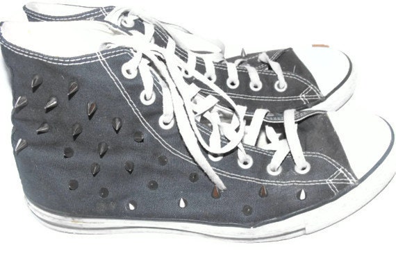 Handmade Spiked Black High Top Chuck Taylor Converse - Size Mens 10.5 - Custom Available