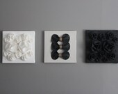 Three Wall Art Canvases, Charcoal Gray and White Felt 3D 12x12" Wall Hangings, Gray and White Wall Decor, Nursery Art, Baby Room Art