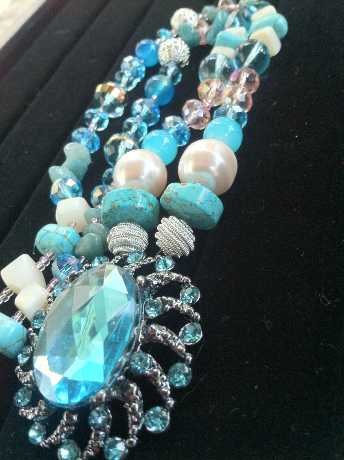 Bermuda Beauty - Swarovski crystal, howlite turquoise, natural stone necklace