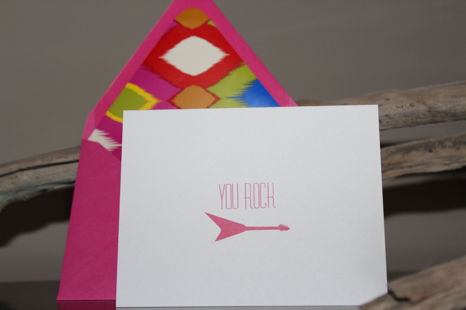 You Rock Note Card with Ikat Lined Envelope-Perfect for a Friend, Coworker or Significant Other