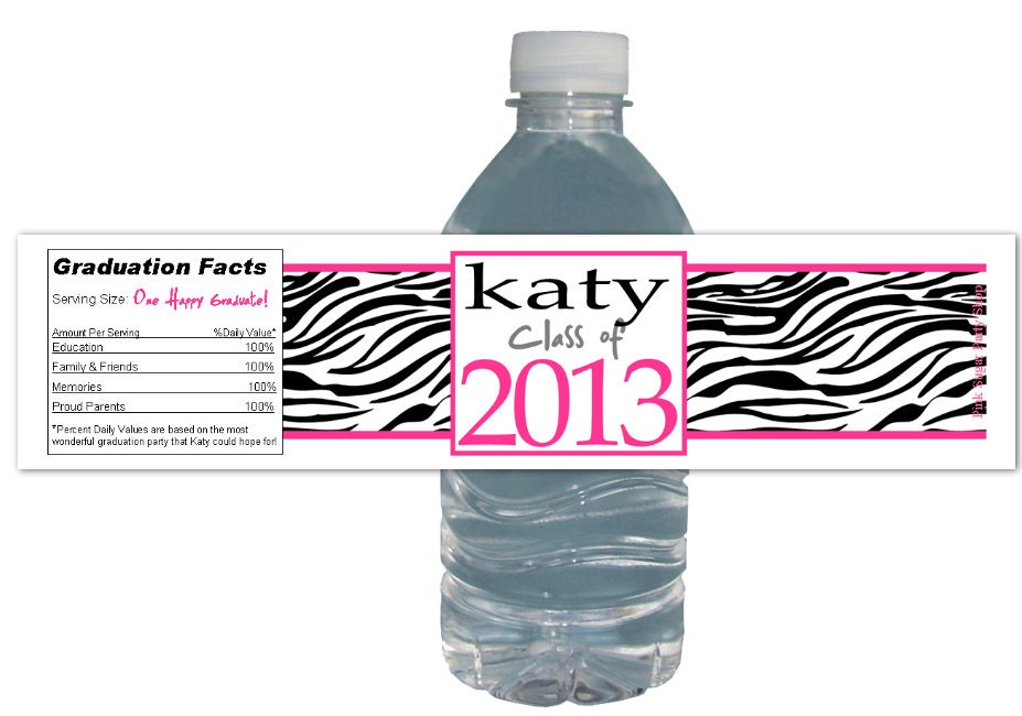 Zebra Graduation Party (15ct) Waterproof Bottle Labels - we can color match Il_570xn