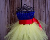 Simple Snow White Red, Blue, and Yellow Inspired Tulle and Satin Tutu Dress