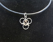 Handmade Chainmail Helmchain Trinity Knot Necklace. Chainmaille Pendant. Black Cord Necklace. Celtic Style.