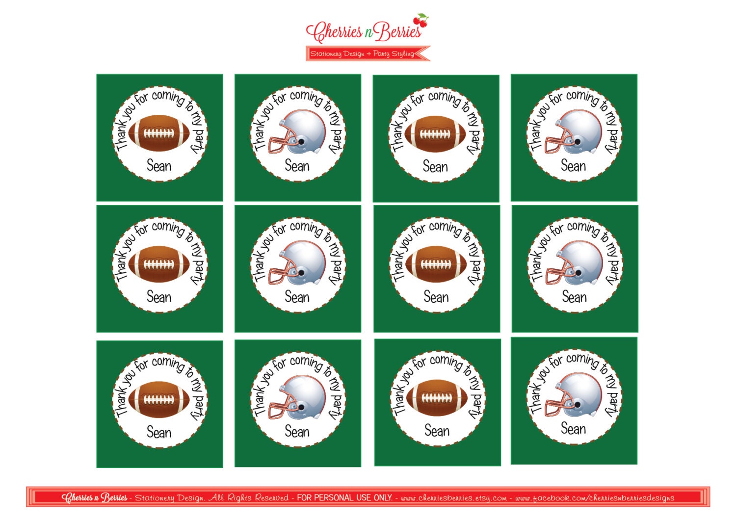 Football Birthday Party Printable Favor Tags