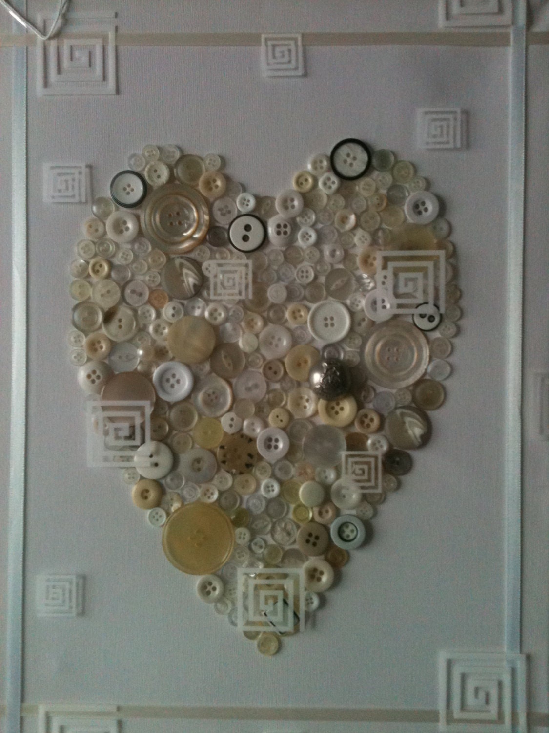 Unique Large Handmade Button Art Canvas 30cm x 40cm, White / ivory - Ideal Gift - Wedding, Baby, Valentine