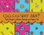 Kat's Bright Lunchbox Digital Background Papers 12x12 - scrapbooking, clip art, lunchbox, lunch, lunchtime, broccoli, carrots
