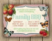 BBQ picnic cookout invitation, vintage, rustic chic, printable invitation, FAST TURNAROUND