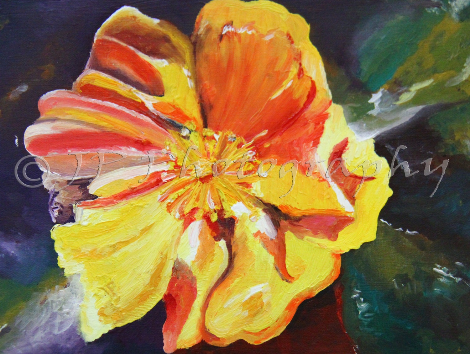 Colors of Nature: Yellow Flower, Print of Acrylic Painting 8x10