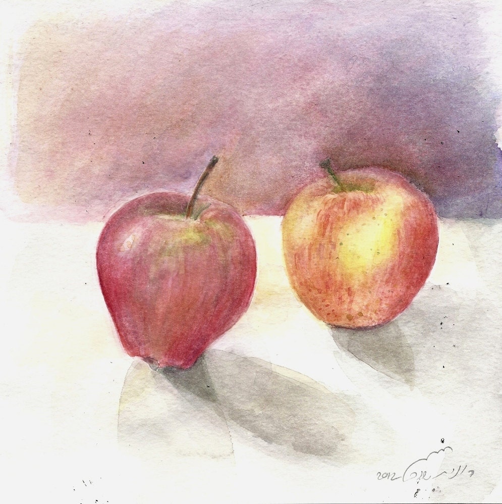 Red Apples  Fruit Art Painting  Watercolor  Print Home Decor  Valentine's Day Square Dialogue
