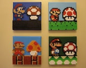 Mario & Mushroom Evolution (set of 4) Perler Beads on Canvas piece