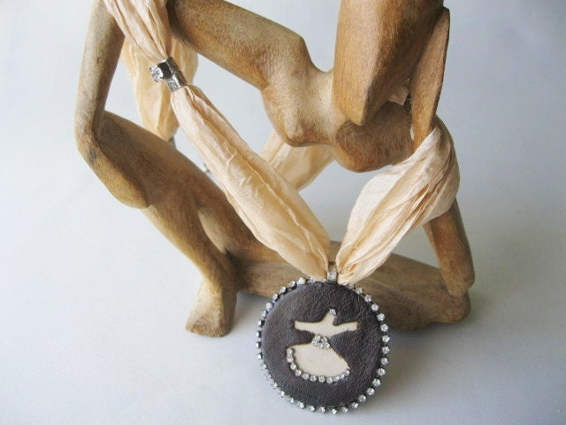 Hand Made Leather Pantent- Silk Necklace-Semazen - INDAJEWELLERY