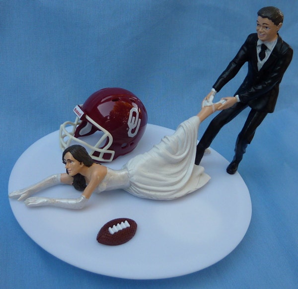 Wedding Cake Topper University of Oklahoma Sooners OU Boomer G Football Themed w/ Garter, Display Box