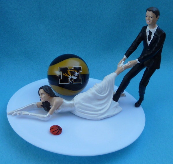 Wedding Cake Topper University of Missouri Tigers Mizzou MU G Basketball Themed w/ Garter, Display Box