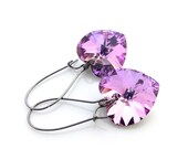 Light Purple Heart Earrings, Vitrail Light, Lavender Heart, Purple Heart Earrings, Violet Heart, Purple Swarovski Crystal Heart Earrings