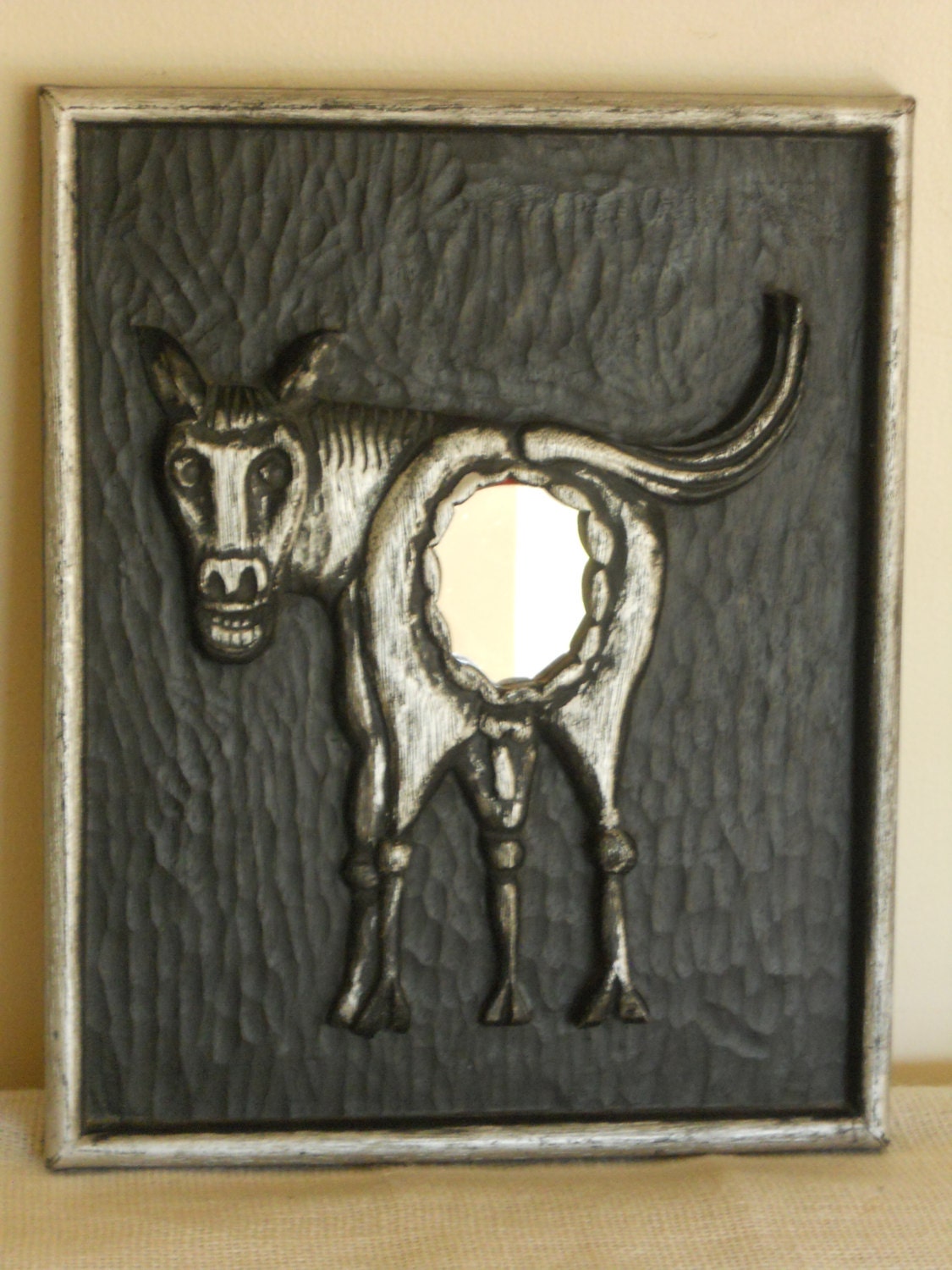 Handmade Wood Carved Frame with Donkey and Mirror "Everybody Knows One" - Funny Picture Frame -Wall Hangings