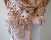 Triangular Salmon Scarf with Trim Edge-Salmon Shawl, lace shawl