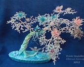 Fantasy fairy tree spring flowers, Space, lizard, spirals and swirls, blue, white and silver, Galaxy