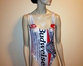 Vintage deadstock METALLIC BUDWEISER King Of Beers Stars 'n Stripes American Flag SWIMSUIT  Nu Wave Hip Hop Swag