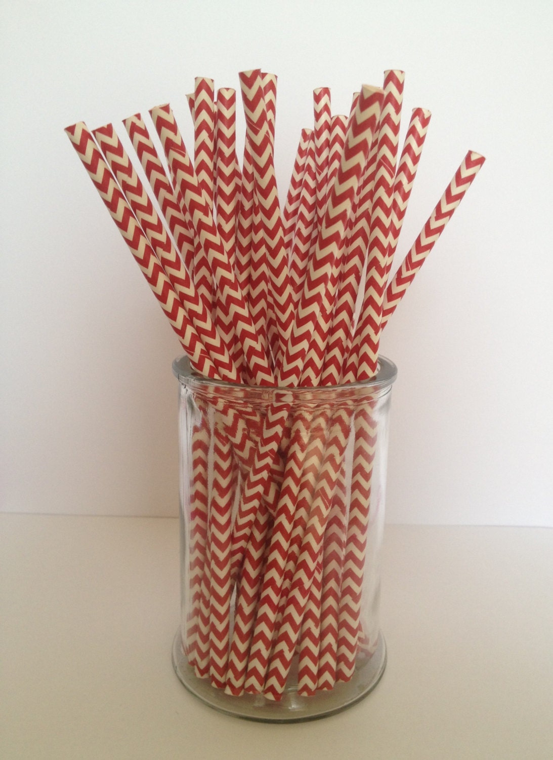 25 Red and White Chevron Pattern Paper Straws - Standard 7.75" or 19.68cm - CraftyCreations2012