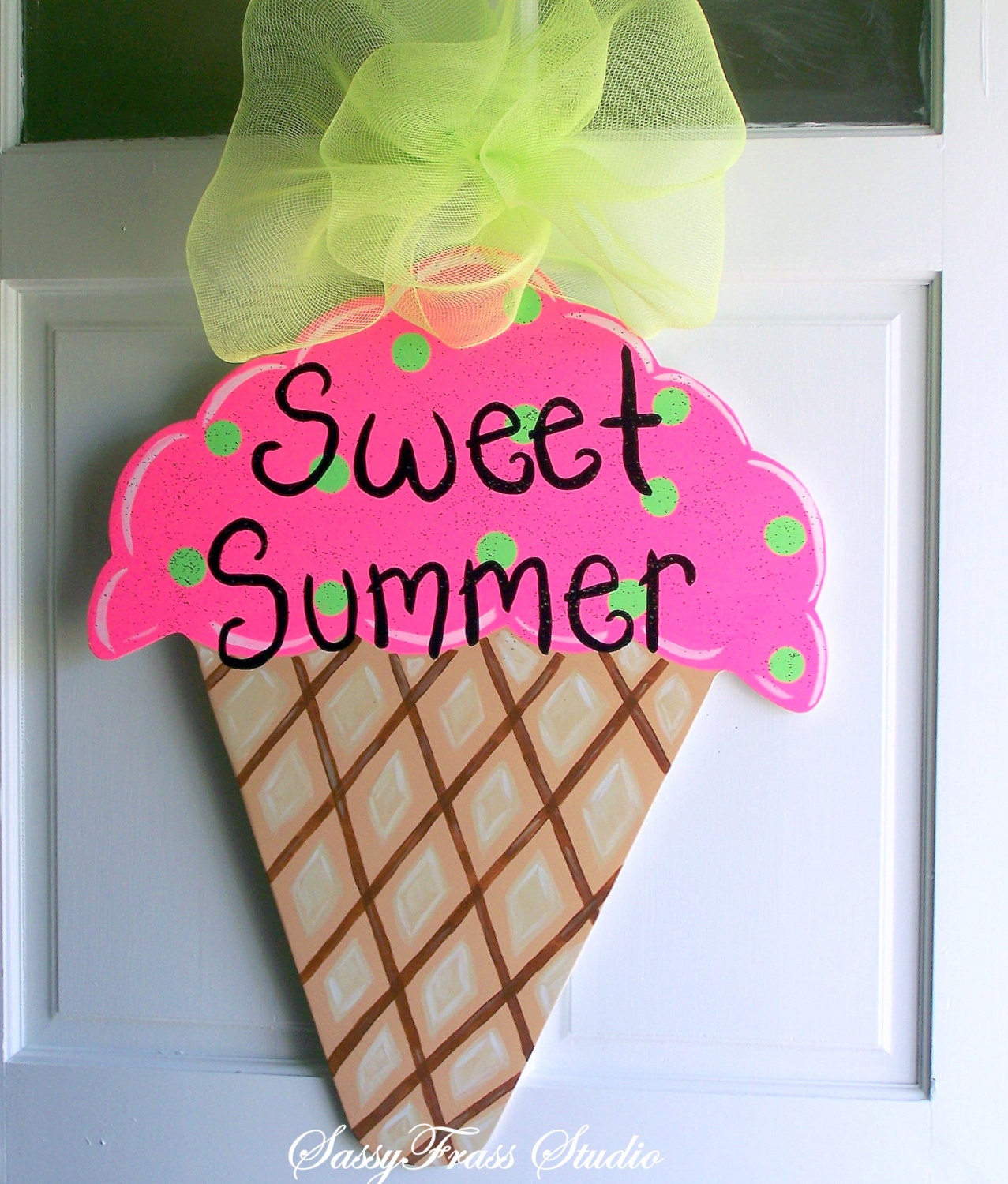 Hand Painted Wooden Ice Cream Cone Door Hanger