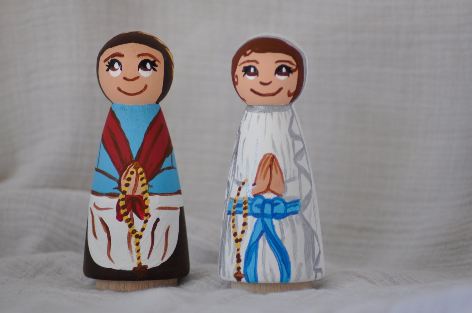Our Lady of Lourdes and St Bernadette Play Pack Wooden Hand-painted Saint  /  Made to Order / Gift Set / Mother Mary