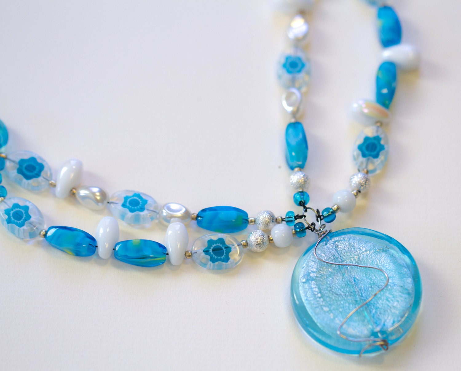 Blues, Whites and Squiggles: Double-Strand Beaded Necklace