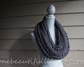 One Beautiful Life Infinity Scarf - Thick & Chunky Crochet Scarf - Dark Gray - Size Large