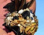 Brooch Bouquet - Vintage Jewelry, Heirloom, Keepsake Wedding Bouquet. Taupe, Ivory, Gold, Black. Large Bouquet.