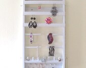 Jewelry Holder - Wall Mounted - Organize Earrings, Necklaces, Bracelets - Ring holder - 84 pairs Earrings, 19 pegs, 4 Large bracelet holders