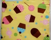 SANDWICH Snack BAG Yellow Cupcake Confections Design Reusable with Nylon Lining
