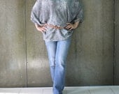 Oversized  Women Top - Dark Grey Stretch Cotton Mix Polyester Batwing Sleeve Pullover Loose Blouse T-Shirt Top - B003